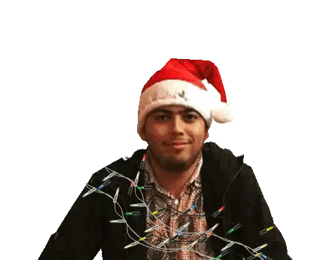 Man In Santa Hat Holding Christmas Lights Sticker