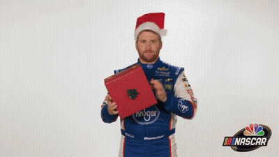 Man In Santa Hat Holding Kroger Gift Box GIF