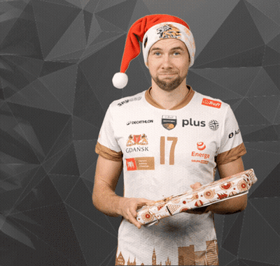 Man In Santa Hat With Plus Shirt GIF