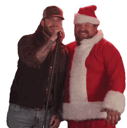 Man In Santa Suit Singing Next To Another Santa Sticker