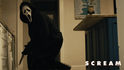 Man In Scream Mask Holding Knife GIF