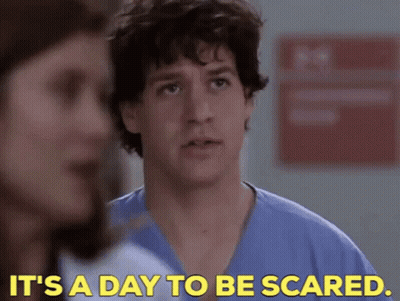 Man In Scrubs Says It's A Day To Be Scared GIF