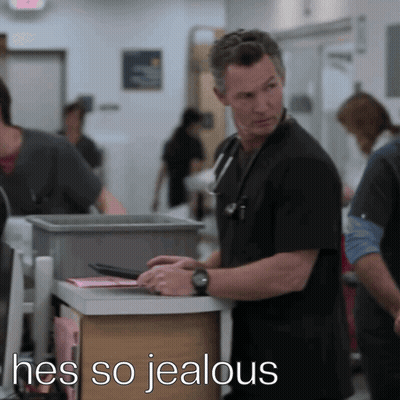 Man In Scrubs With Hes So Jealous Above Him GIF