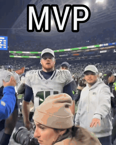 Man In Seahawks Jersey In Front Of Crowd GIF