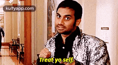 Man In Sequined Jacket Saying Treat Yo Self GIF