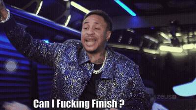 Man In Sequined Jacket Says Can I Finish GIF