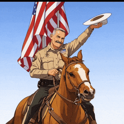 Man In Sheriff's Uniform Riding Horse Holding American Flag GIF