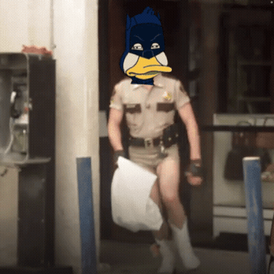 Man In Sheriff Uniform With Duck Mask GIF