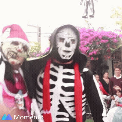 Man In Skeleton Costume With Red Scarf GIF