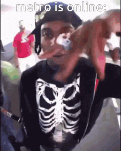 Man In Skeleton Shirt And Hat On Bus GIF