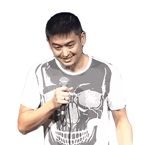 Man In Skull T-Shirt Holding Microphone Sticker