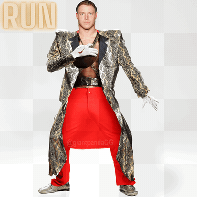 Man In Snakeskin Coat And Red Pants Holding Football Saying Run GIF