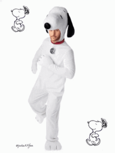 Man In Snoopy Costume With Snoopy Drawing Behind GIF
