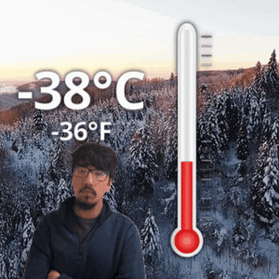 Man In Snowy Forest With -38°C Thermometer GIF