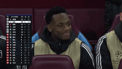 Man In Soccer Stadium With Champions League Scoreboard GIF