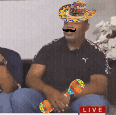 Man In Sombrero And Mustache Holding Maracas GIF