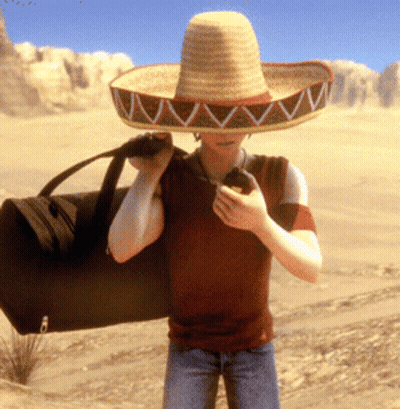Man In Sombrero Carrying Bag GIF