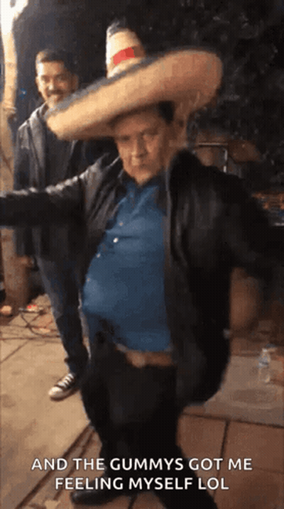 Man In Sombrero Dancing The Gummys Got Me Feeling Myself Lol GIF