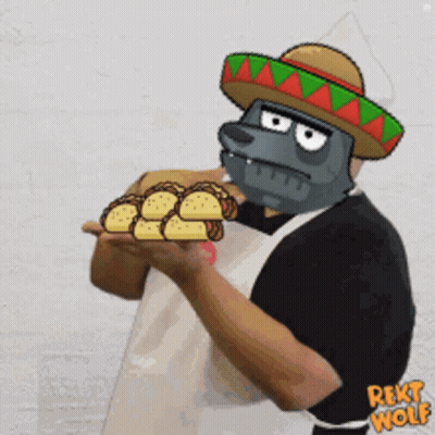 Man In Sombrero Holding Taco Tray GIF