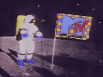 Man In Space Suit On Moon In Front Of MTV Logo GIF