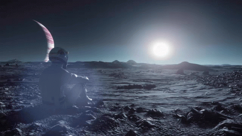 Man In Space Suit On Rocky Planet GIF
