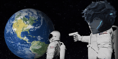 Man In Space Suit Pointing At Earth GIF