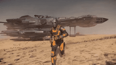 Man In Space Suit Running Toward Spaceship GIF