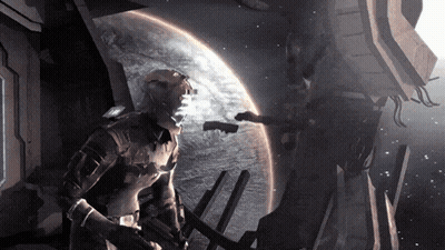 Man In Space Suit Standing In Front Of Planet GIF