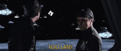 Man In Spaceship Says Too Late While Man Thrown In Air GIF