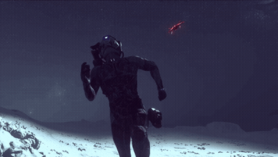 Man In Spacesuit Running In Snowy Field GIF