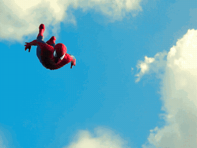 Man In Spiderman Costume Flying Through Air GIF
