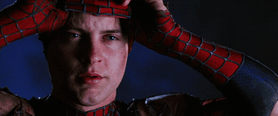 Man In Spiderman Costume Hands On Head GIF
