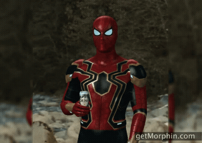 Man In Spiderman Costume Holding Can Of Pain GIF