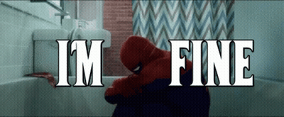Man In Spiderman Costume In Bathroom Saying I'm Fine GIF