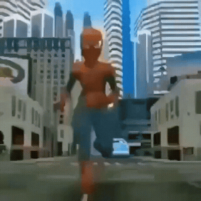 Man In Spiderman Costume Running On Street GIF