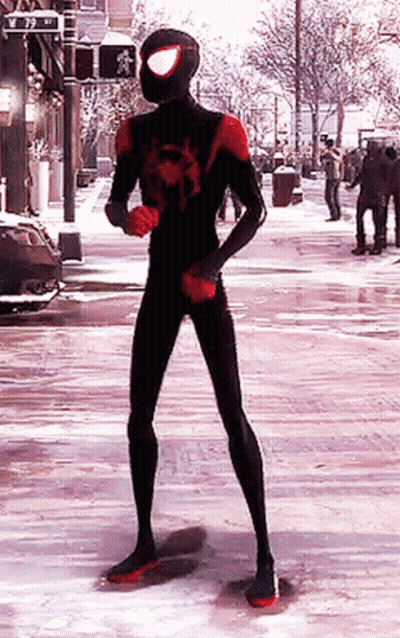 Man In Spiderman Suit Standing In Snow GIF