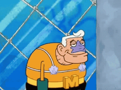 Man In Spongebob Squarepants Costume Standing Next To Wall GIF