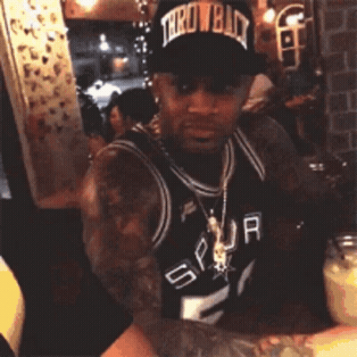 Man In Spurs Jersey And Throwback Hat GIF