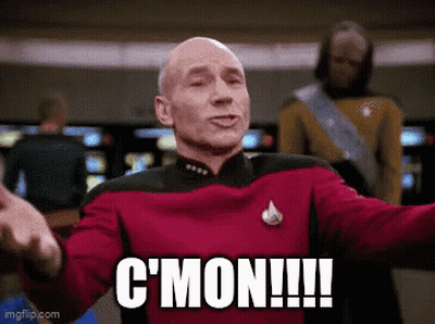 Man In Star Trek Uniform Making Funny Face Says C'mon GIF