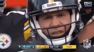 Man In Steelers Helmet Looking At Camera GIF