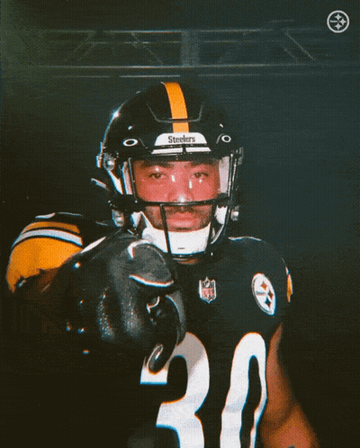 Man In Steelers Helmet Pointing At Camera GIF