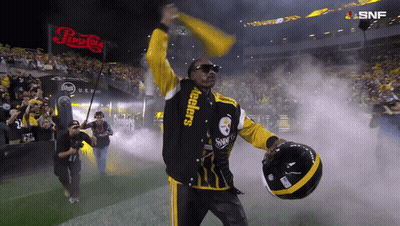 Man In Steelers Jacket Holding Helmet GIF