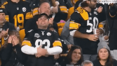 Man In Steelers Jersey Sitting In Stands GIF