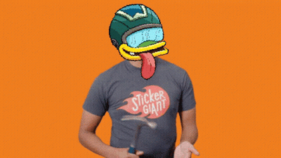 Man In Sticker Giant T-Shirt Holding Hammer GIF