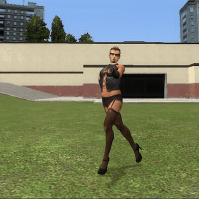 Man In Stockings And High Heels In Grassy Field GIF
