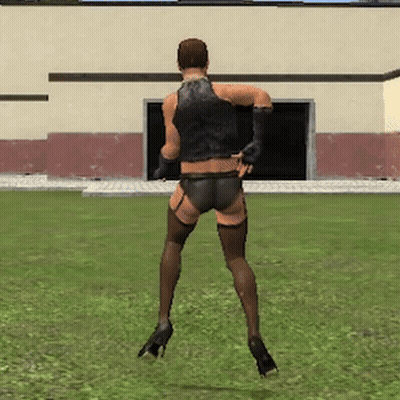 Man In Stockings And High Heels In Grassy Field GIF