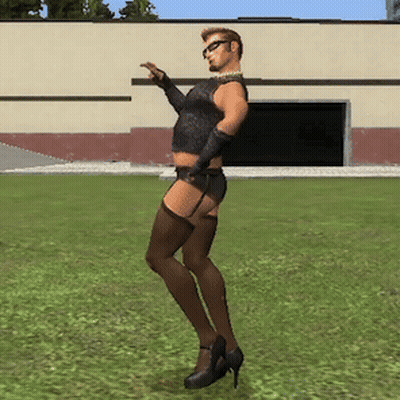 Man In Stockings And High Heels In Grassy Field GIF