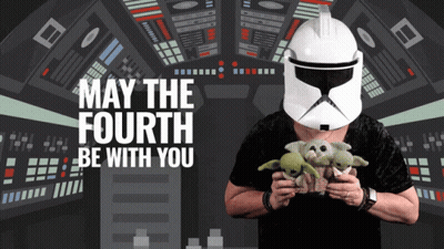 Man In Stormtrooper Helmet Holding Stuffed Animals GIF