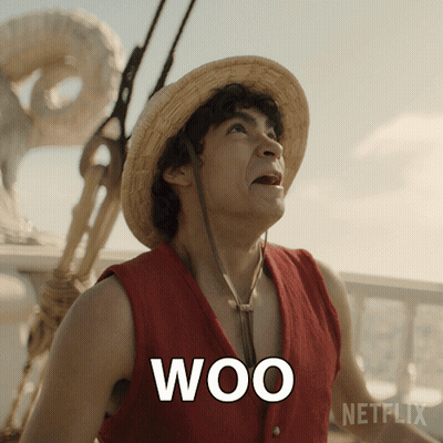 Man In Straw Hat And Red Vest With Woo Above Head GIF