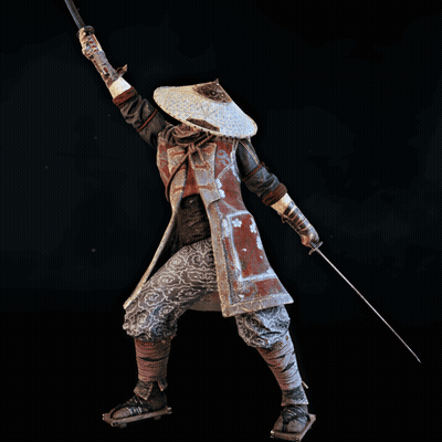 Man In Straw Hat Holding Large Sword GIF